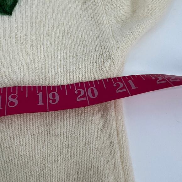 Vintage Floral Sweater Womens Large Stretch Knit Sweater Painted Pink Crew Neck - Picture 7 of 8